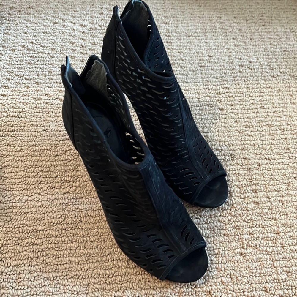 Suede Cutout Peep-toe Booties